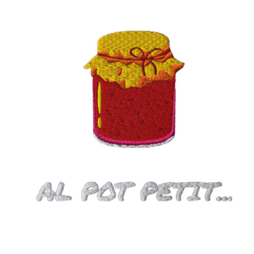 Samarreta brodada blau Al pot petit hi ha la bona confitura – Tot Queda en Família